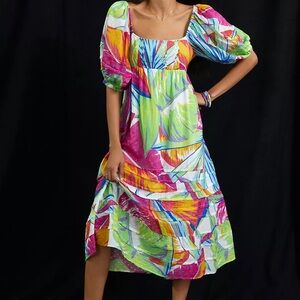 Farm Rio Rainbow Leaves Midi Dress